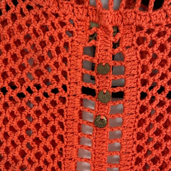 Pure Handknit Open-Front Crochet Cardigan Orange - Picture 9 of 9